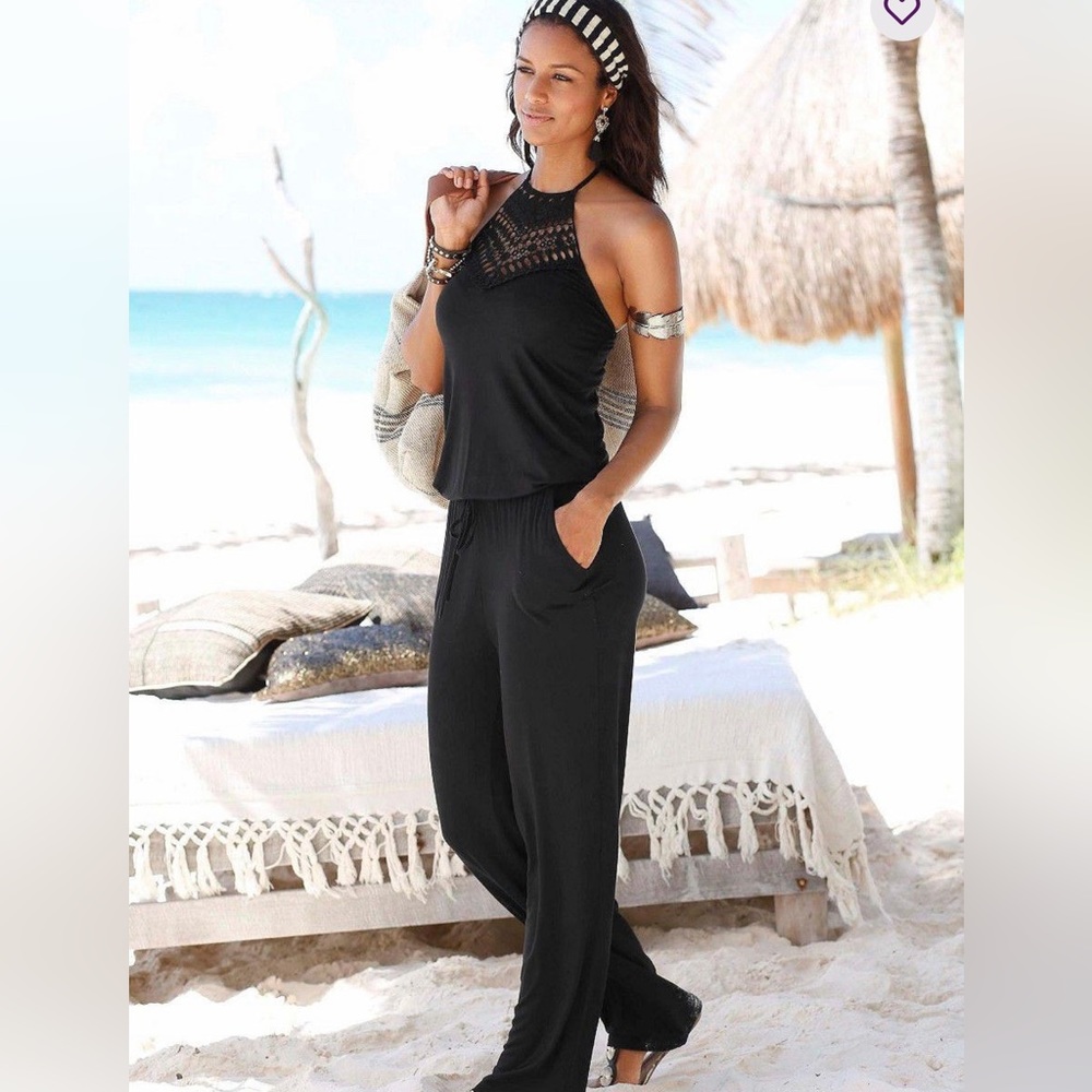 Lascana Black Crocheted front jumpsuit Size 14